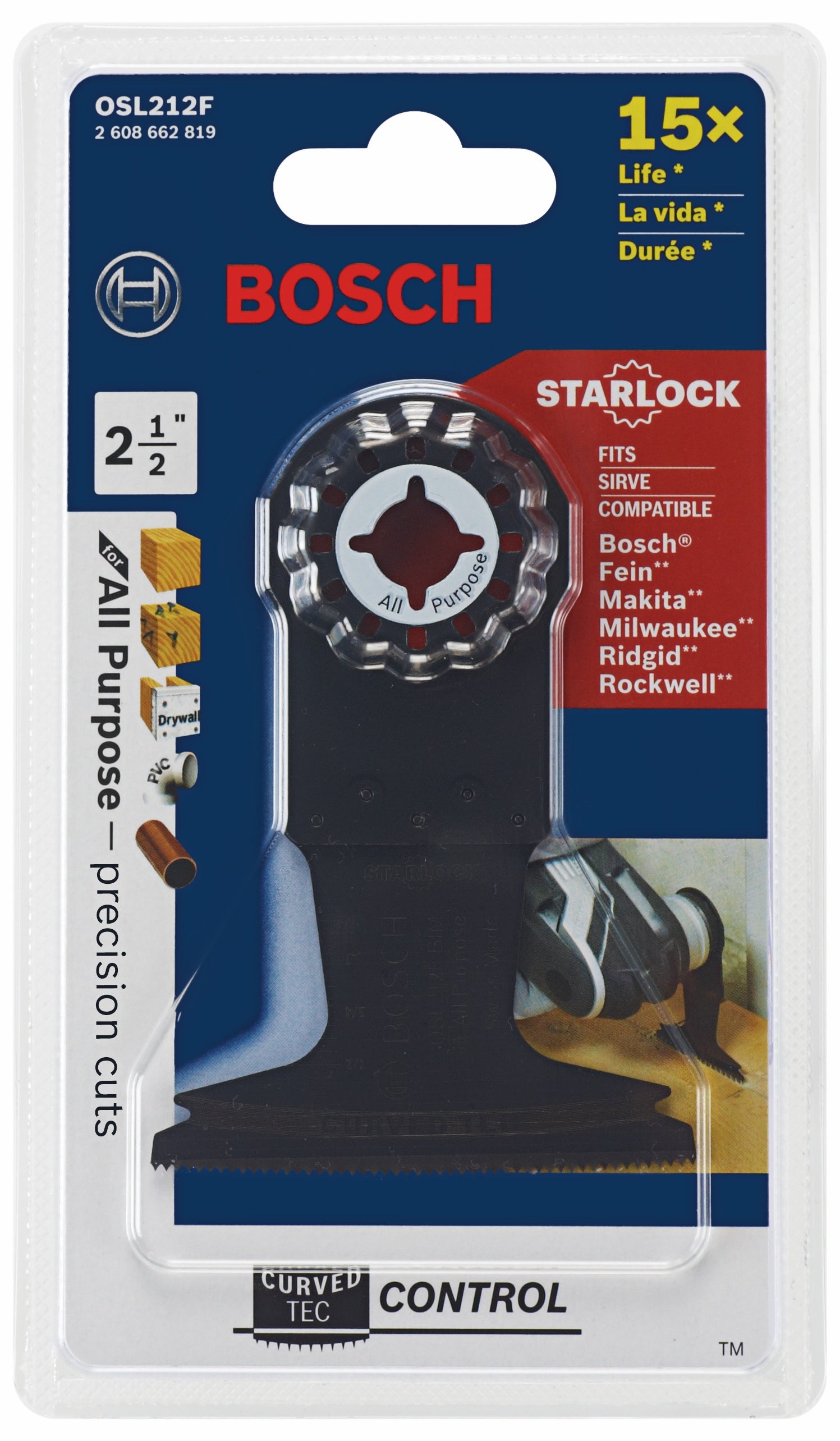 BOSCH OSL212F 2-1/2 In. Starlock® Oscillating Multi Tool Bi-Metal Plunge Cut Blade VM Hardware