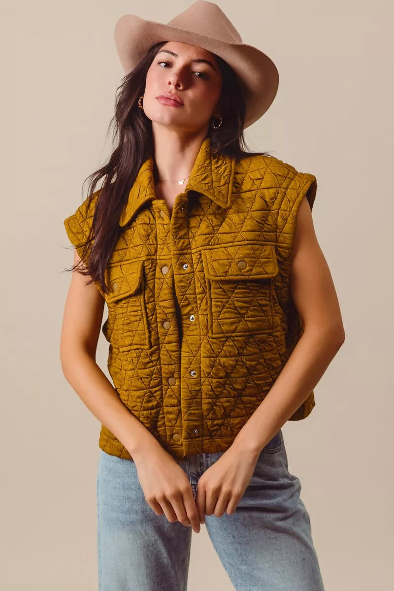 SO ME Triangle Quilting Stitch Button Up Knit Vest West2East Surf