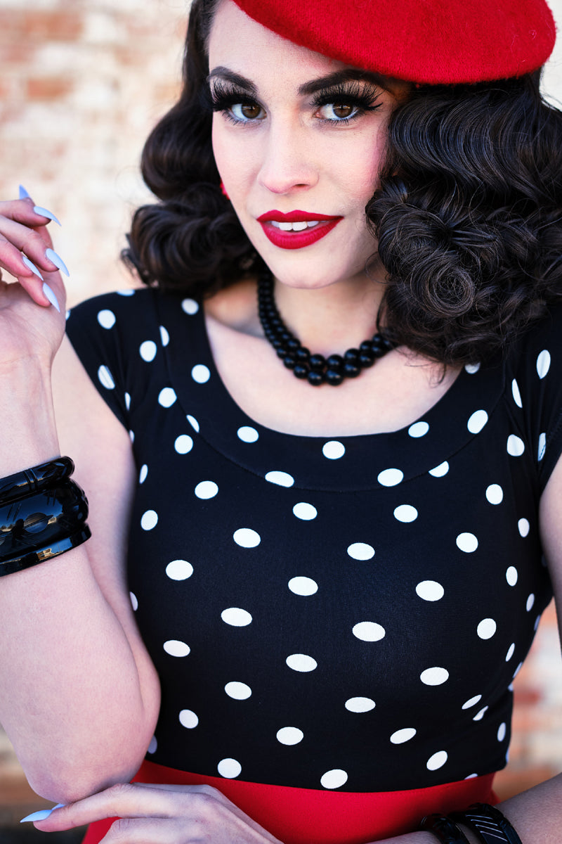 Boat Neck Top in Polka Dots Retrolicious