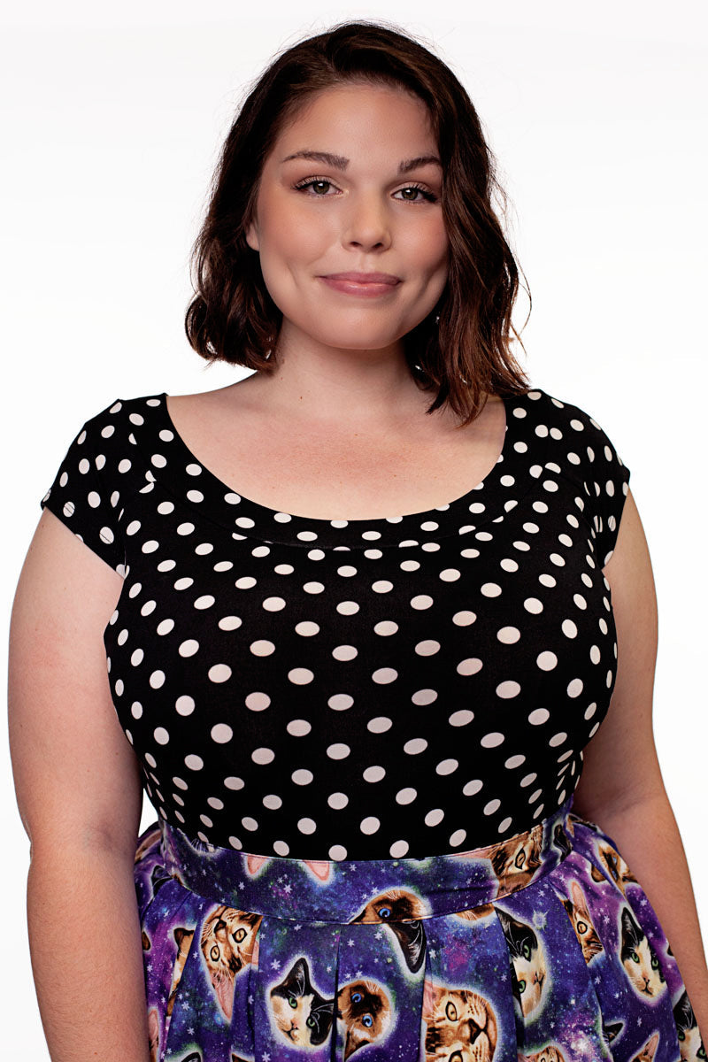 Boat Neck Top in Polka Dots Retrolicious