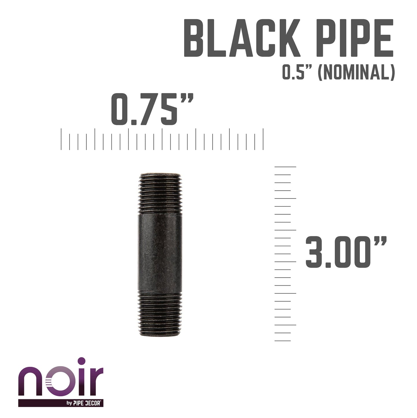 1/2 in. x 3 in. Prefinished Matte Black Pipe PIPE DECOR