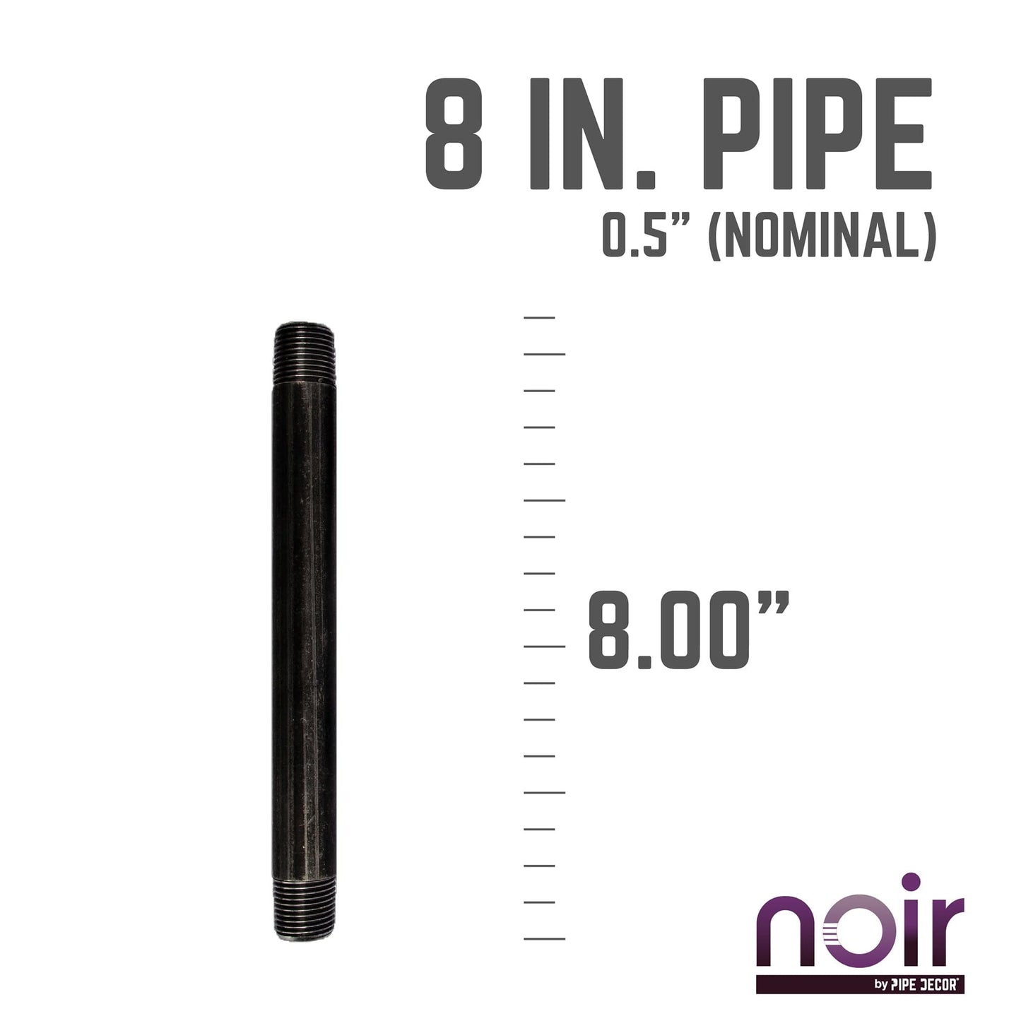 1/2 in. x 8 in. Prefinished Matte Black Pipe PIPE DECOR