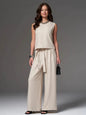 Sleeveless Cotton-Linen Wide-Leg Pants Set – 4 Colors, S–2XL FitiqueFit