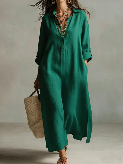 Women's Casual Long-Sleeve Linen Shirt Dress – Relaxed Fit FitiqueFit