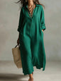 Women's Casual Long-Sleeve Linen Shirt Dress – Relaxed Fit FitiqueFit