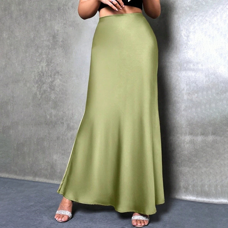 Women's Elegant Satin High Waist Flared Midi Skirt Cocktail Party Wedding Long Skirt Grayceful LLC