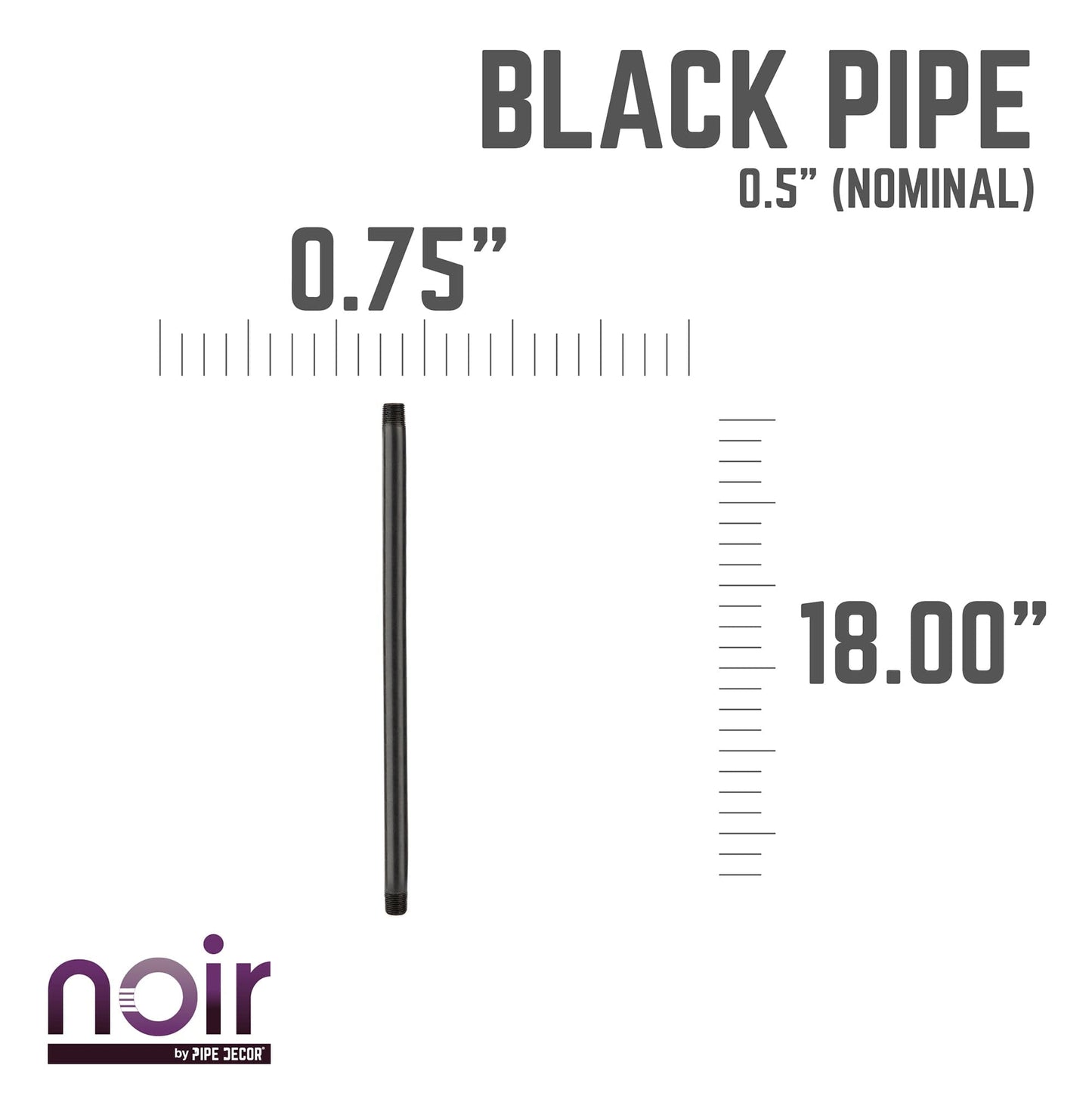 1/2 in. x 18 in. Prefinished Matte Black Pipe PIPE DECOR