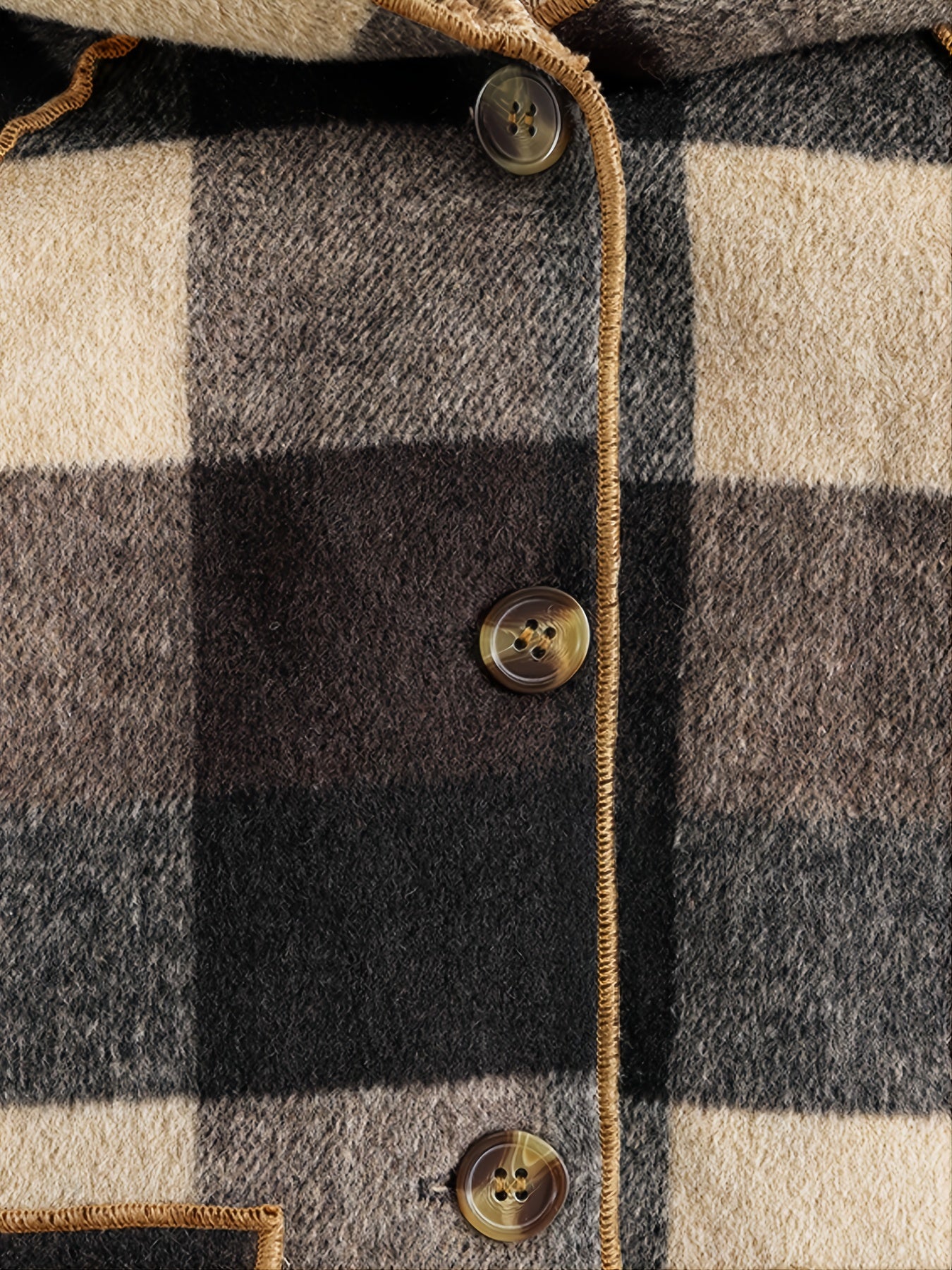 Boys' Long Sleeve Plaid Fleece-Lined Jacket with Button Front & Pockets - Cozy Fall/Winter Warmth, Casual Cardigan Collar, Brown/ Tartan Pattern, Machine Washable For Outdoor Play & Casual Attire, Winter Jacket For Boys, Fall NovaCart