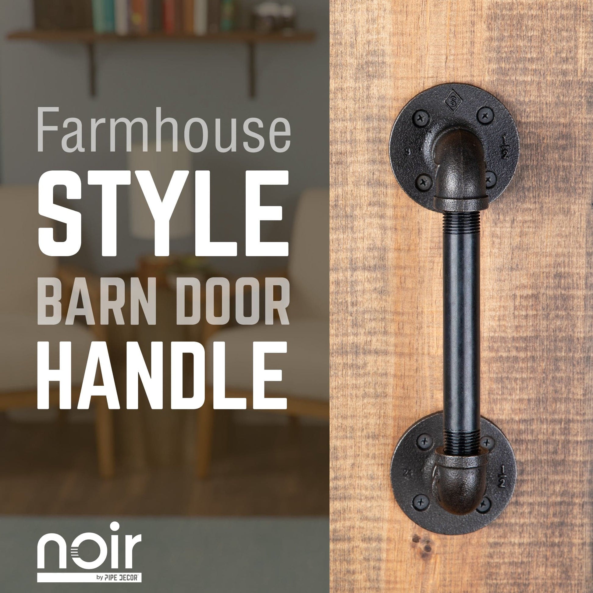 1/2 in. x 6 in. Noir Black Barn Door Handle - 10.5 in. L PIPE DECOR