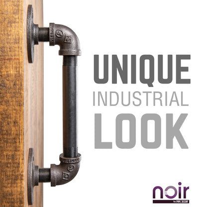 1/2 in. x 6 in. Noir Black Barn Door Handle - 10.5 in. L PIPE DECOR