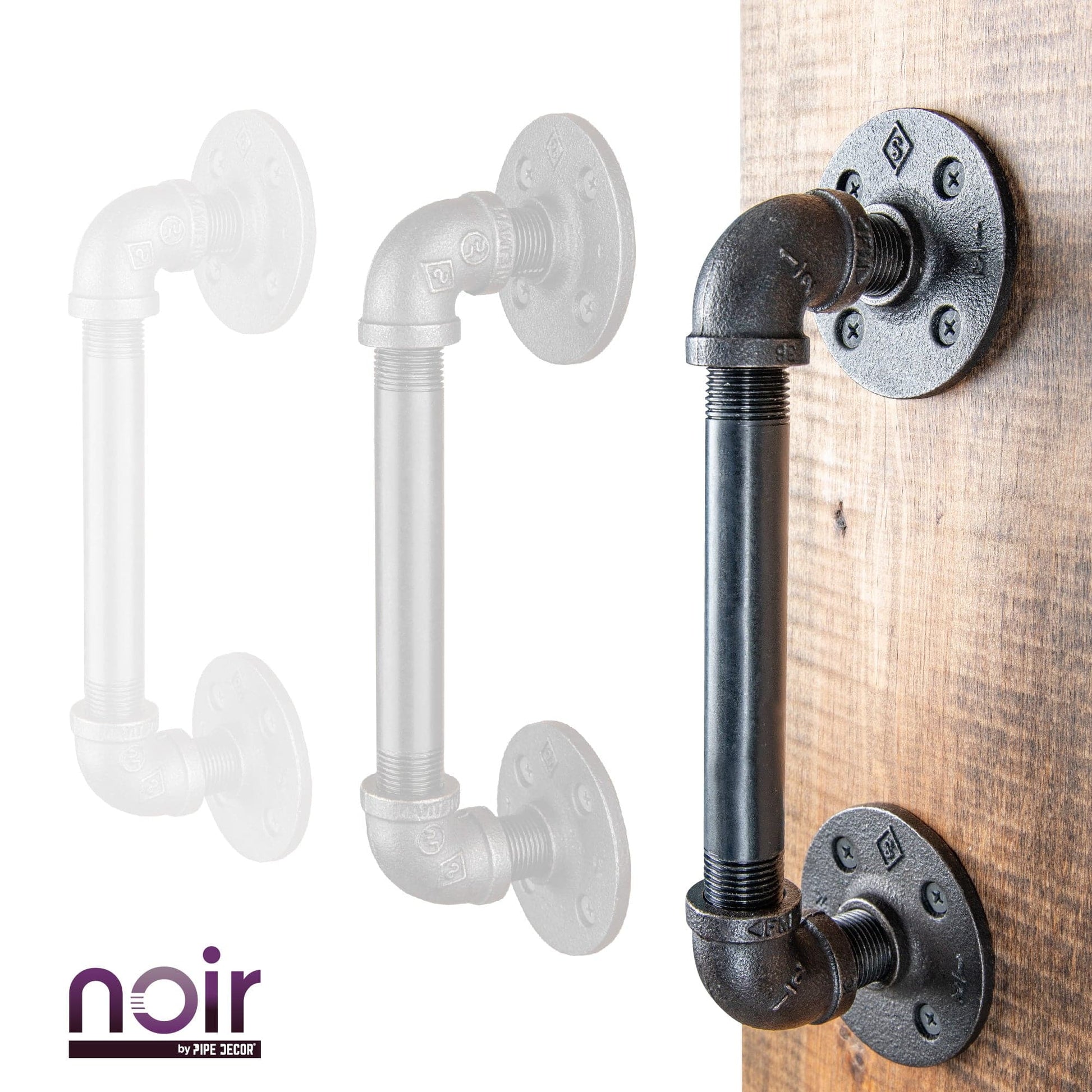 1/2 in. x 6 in. Noir Black Barn Door Handle - 10.5 in. L PIPE DECOR