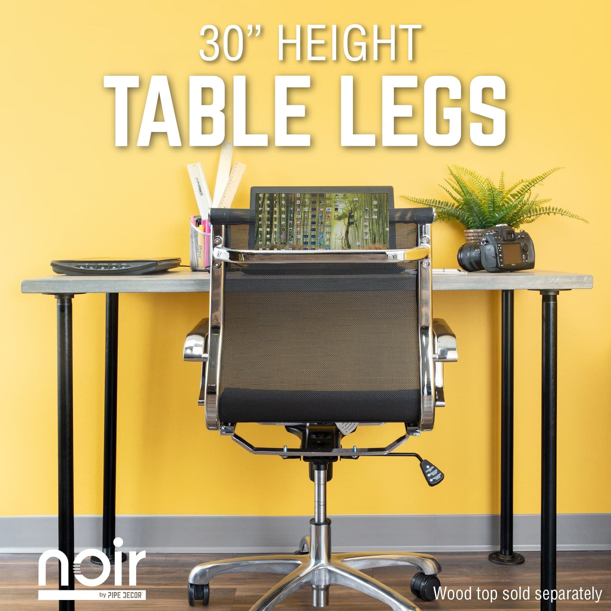 1 in. x 30 in.  Noir Black Round Flange Pipe Table Legs - 4 Pack PIPE DECOR