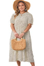 Beige Plus Size Leopard Print Frill Trim Short Sleeve Flared Dress Garden Naked Curves