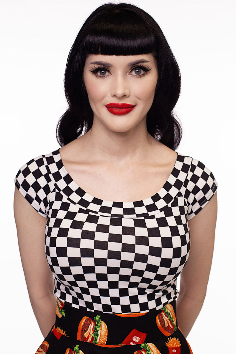 Boat Neck Top in Checkers - XS only Retrolicious