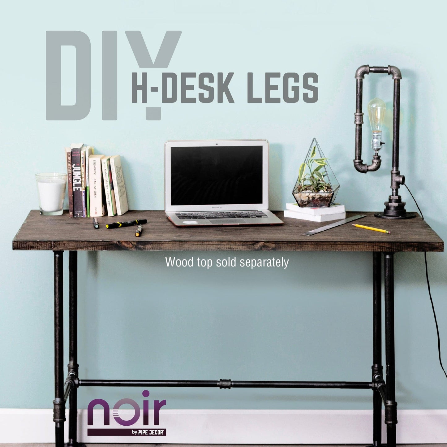 Noir Black H Desk by PIPE DECOR PIPE DECOR