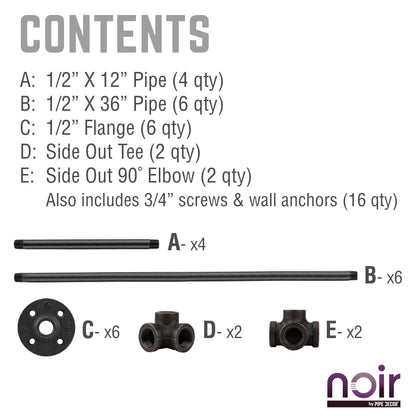 Noir Black Wall Mounted Double Hung Clothing Rack PIPE DECOR