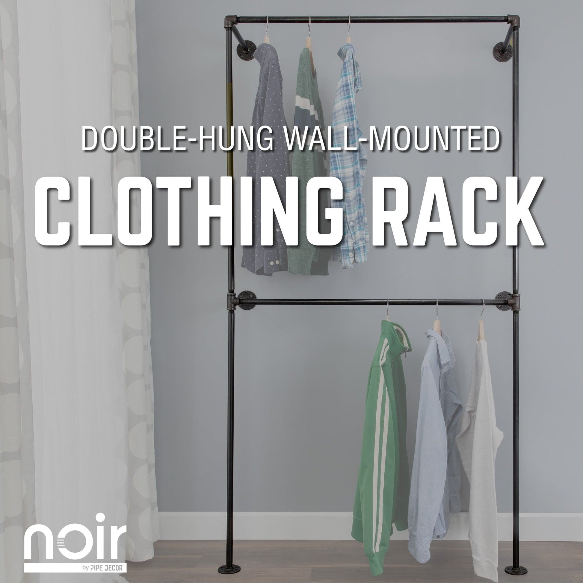 Noir Black Wall Mounted Double Hung Clothing Rack PIPE DECOR