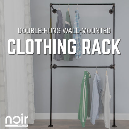 Noir Black Wall Mounted Double Hung Clothing Rack PIPE DECOR