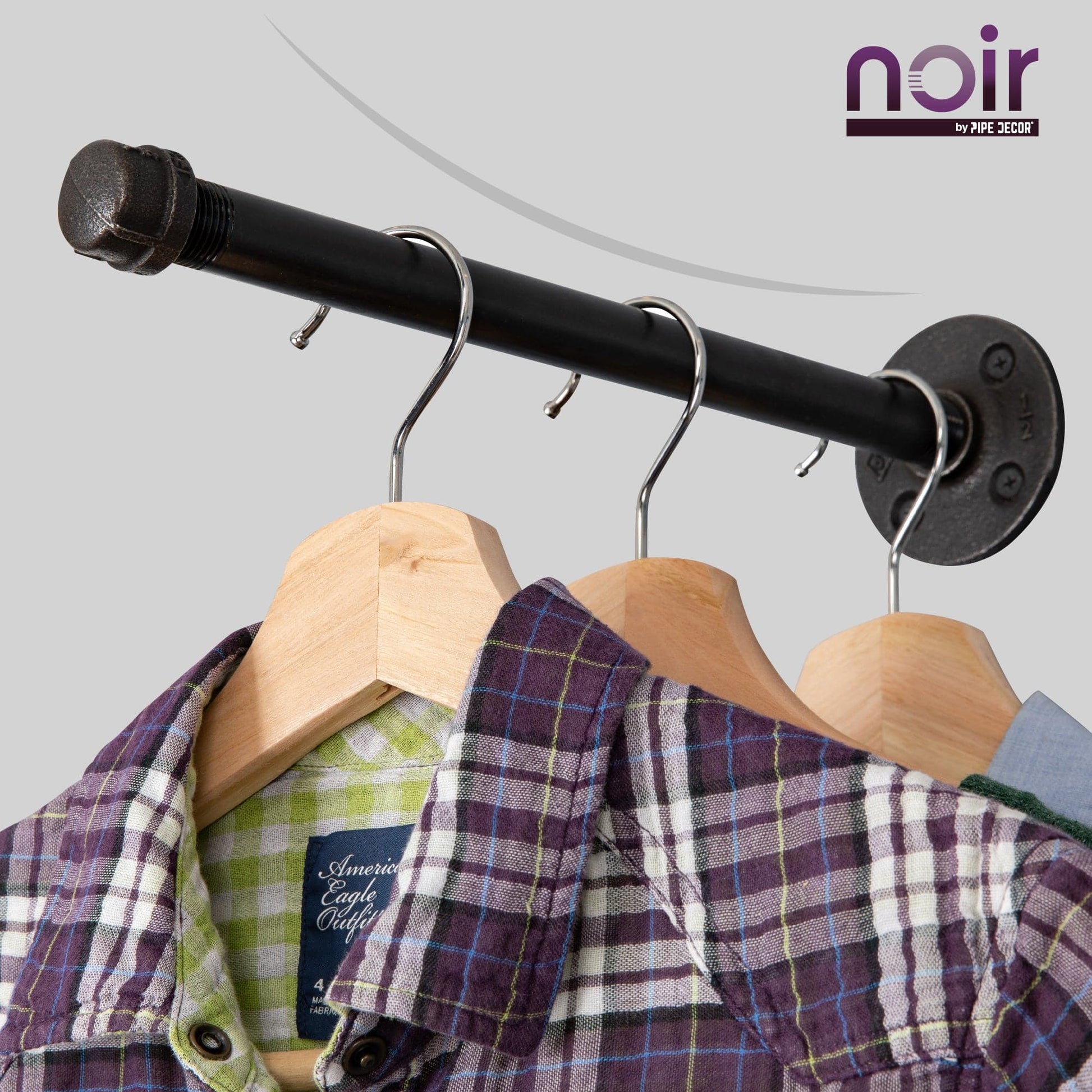 1/2 in. x 12 in. Noir Black Clothing Hanging Bracket Kit, 4 Pack PIPE DECOR