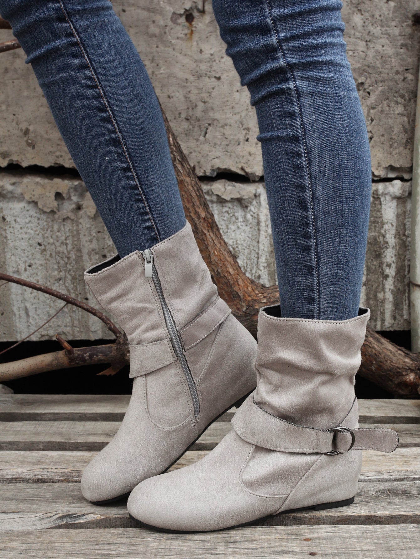 1.18inch Inner Height Increase Women's Short Boots with Flat Sole, Buckle Closure, Comfortable, Warm, and Lightweight, Women Shoes NovaCart
