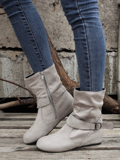 1.18inch Inner Height Increase Women's Short Boots with Flat Sole, Buckle Closure, Comfortable, Warm, and Lightweight, Women Shoes NovaCart