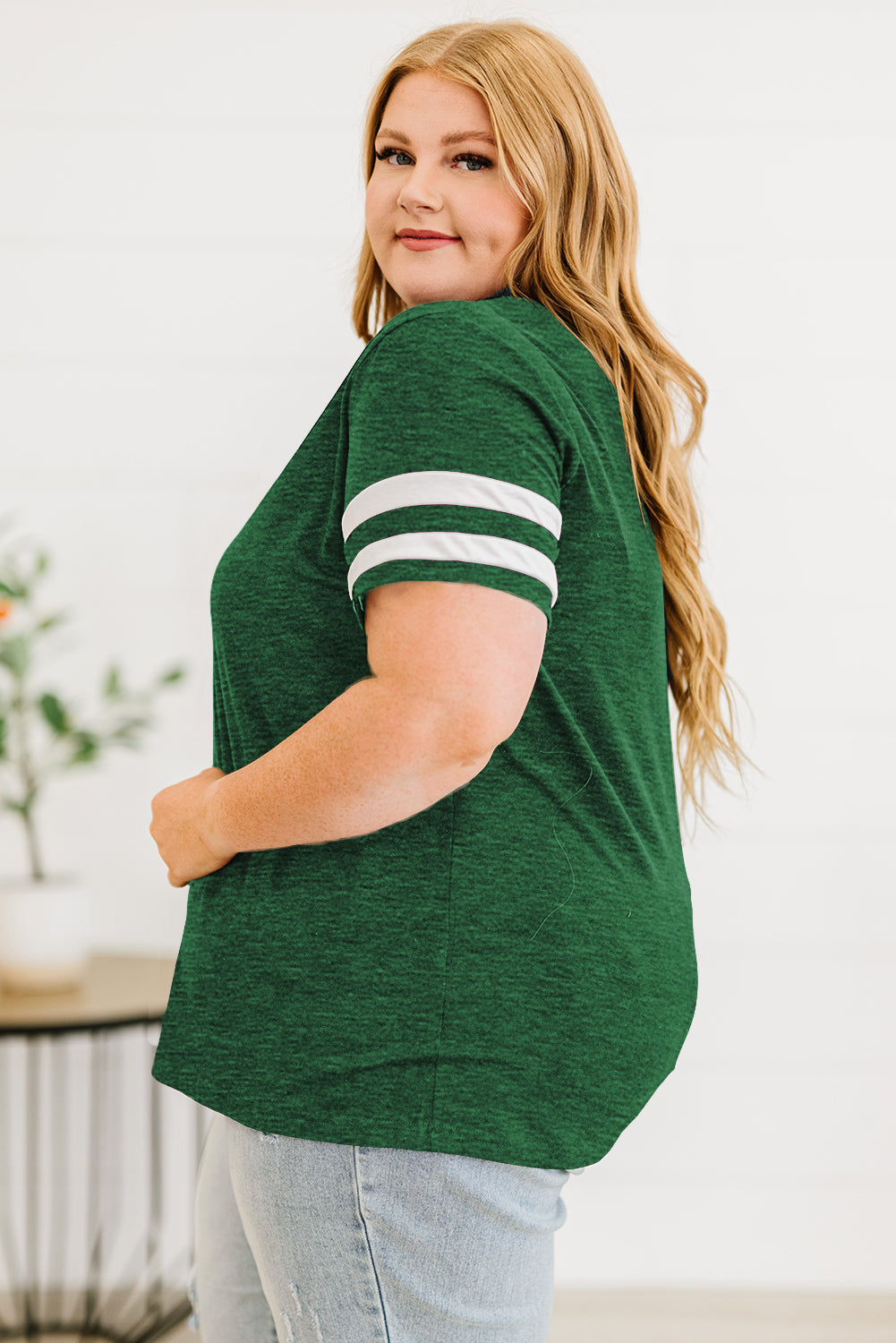 Plus Size Striped V-Neck Tee Shirt See size chart under “more details” The Fashion Celestial