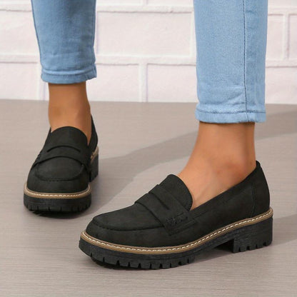 Thick-Sole Solid Color Loafers Women | Trendy Chunky Flats FitiqueFit