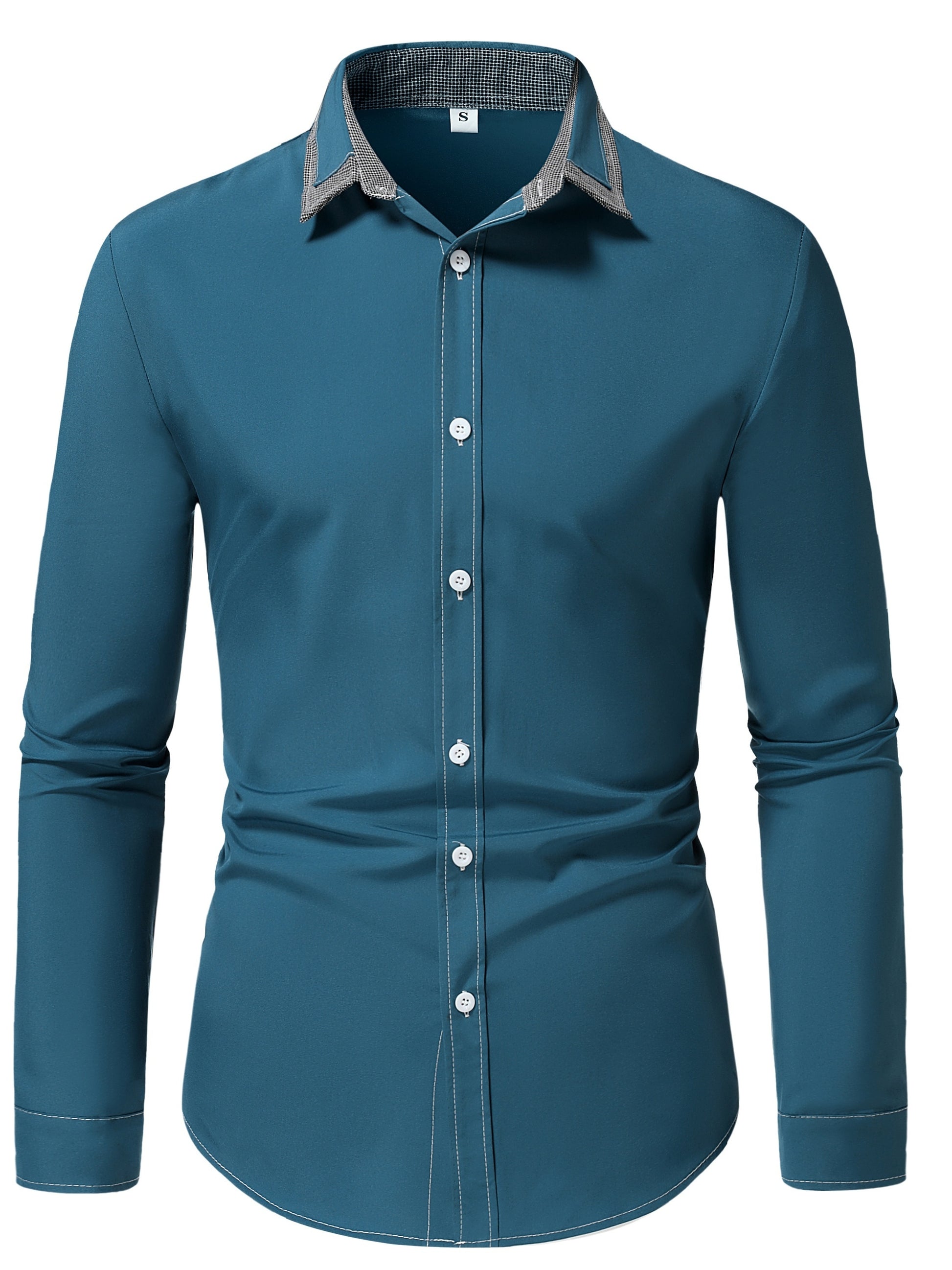 Men'S Color-Blocked Checkered Casual Long-Sleeve Shirt NovaCart