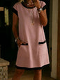 Women's Color-Block T-Shirt Mini Dress – Pocket Straight Cut FitiqueFit