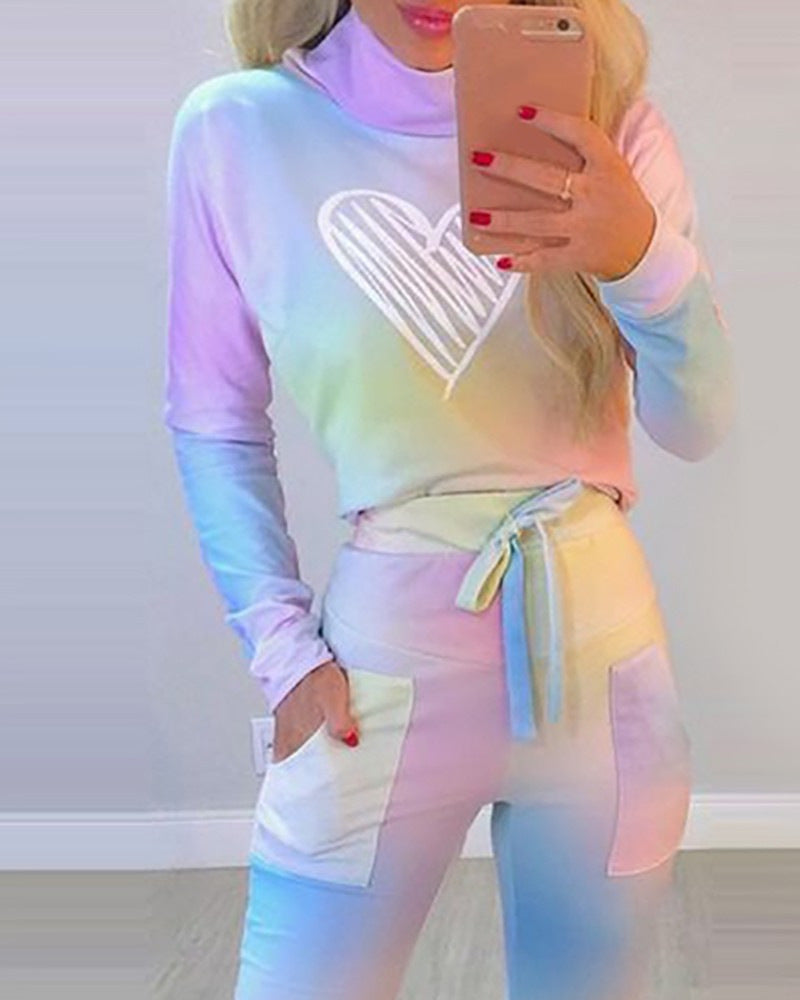 Women's Tie-dye Printed Love Casual Long-sleeved Top See size chart under “more details” The Fashion Celestial