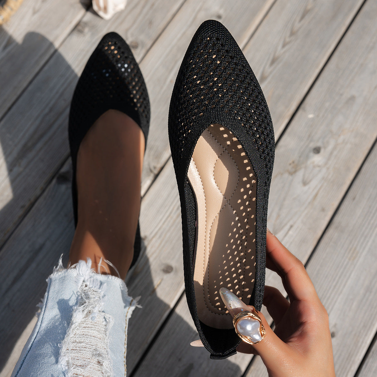 Women's Pointed Toe Flyknit Slip-On Loafers – Flat Casual Shoes FitiqueFit