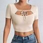 Silky Textured Crop Top – Chic Asymmetrical Collar Top for Casual & Formal Wear Country in My Heart