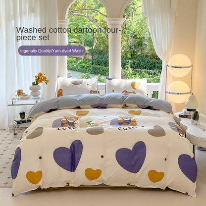 Cartoon Four-Piece Set Fresh Autumn and Winter Single Student Dormitory Bedding Sheet Three-Piece Set Single Quilt Cover