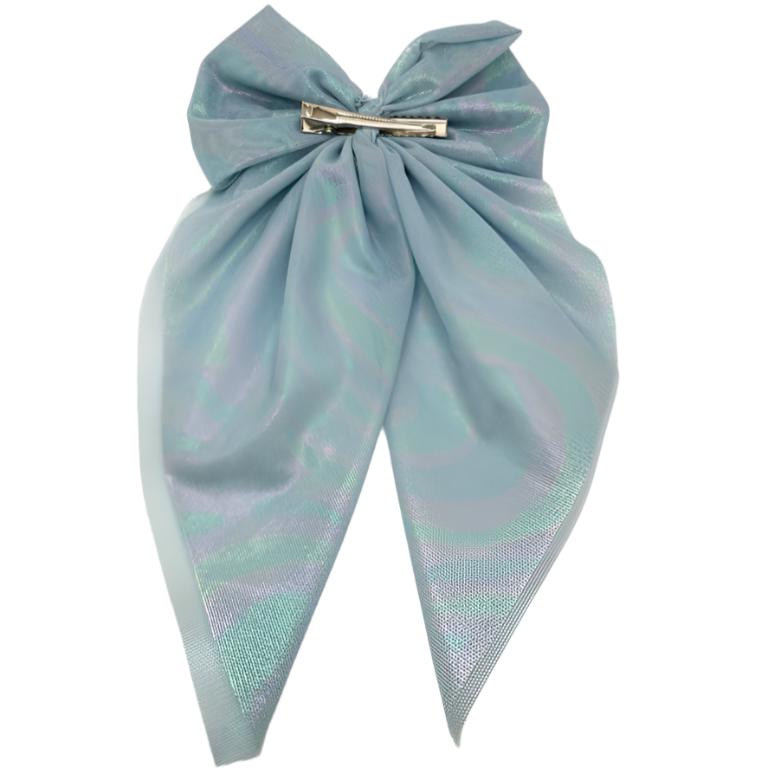 Iridescent Blue Long Tail Bow Enchanted Scrunch
