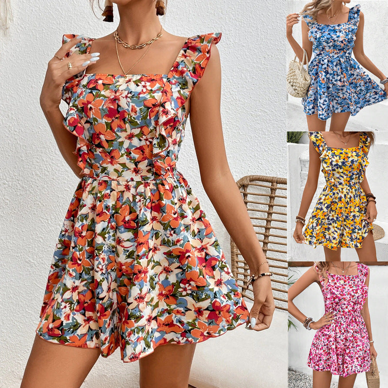 Women's Sleeveless Square Neck Printed Boho Jumpsuit FitiqueFit