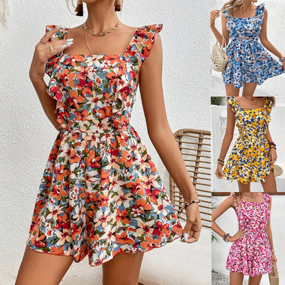 Women's Sleeveless Square Neck Printed Boho Jumpsuit FitiqueFit