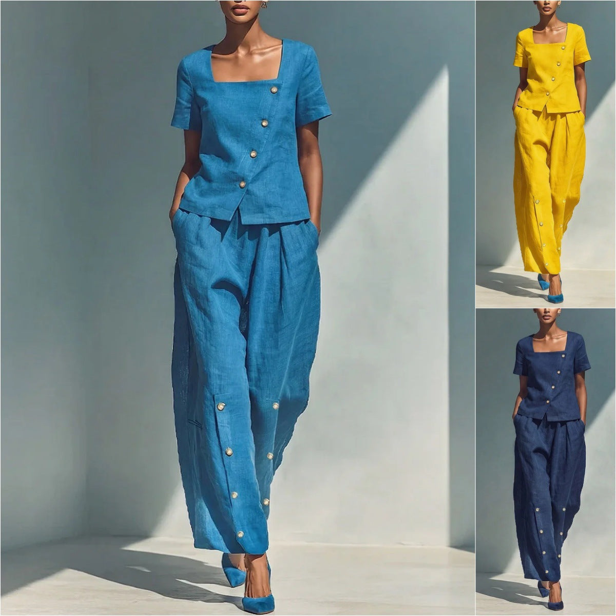 Women's Loose Short-Sleeve Top & High-Waist Pants Set – Plus Size Friendly FitiqueFit