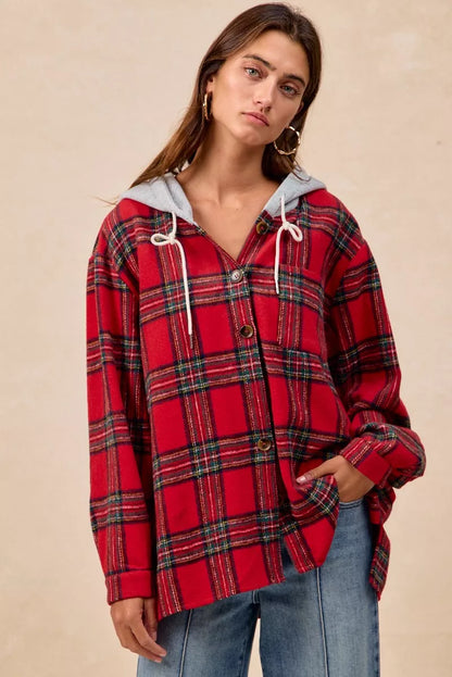 BiBi Brushed Plaid Hooded Jacket FitiqueFit