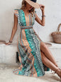 Women's Boho Geometric Print Puff Sleeve A-Line Maxi Dress – 3 Colors S–XL FitiqueFit