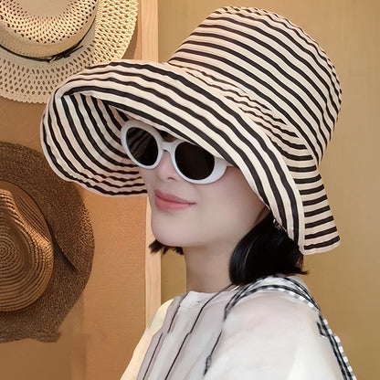Women's Wide-Brim Striped Sun Hat – UV Protection & Adjustable Fit FitiqueFit