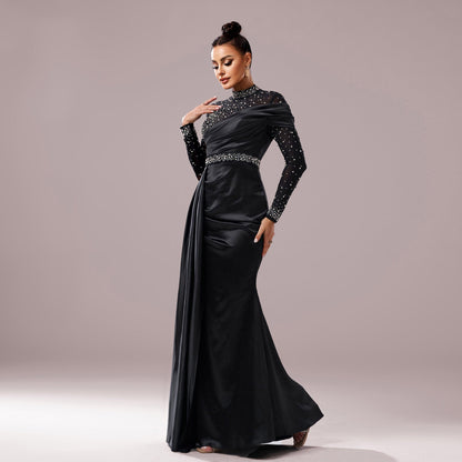 Long Sleeve Slim-fit Sheath Pearl Banquet Fishtail Evening Dress Grayceful LLC