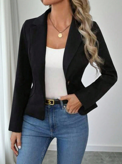 Women's Slim Fit Solid Color Blazer – French Style Long Sleeve Jacket FitiqueFit