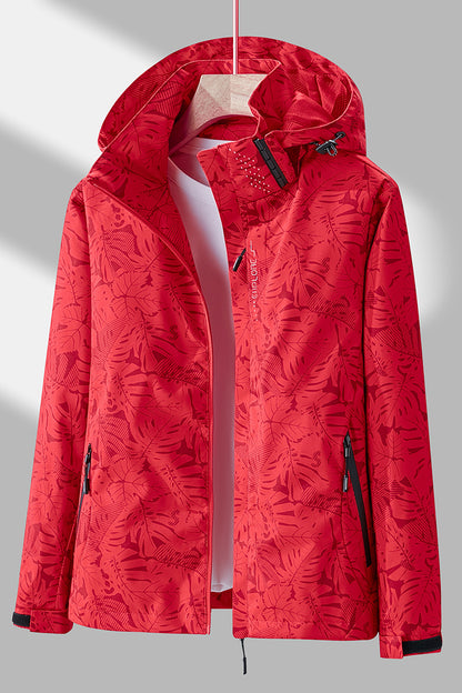 Women'S Outdoor Windbreaker Jacket | Casual Stand Collar, Non-Stretch Fabric, Random Print, Long Sleeve, Zipper Closure, Detachable Hood NovaCart