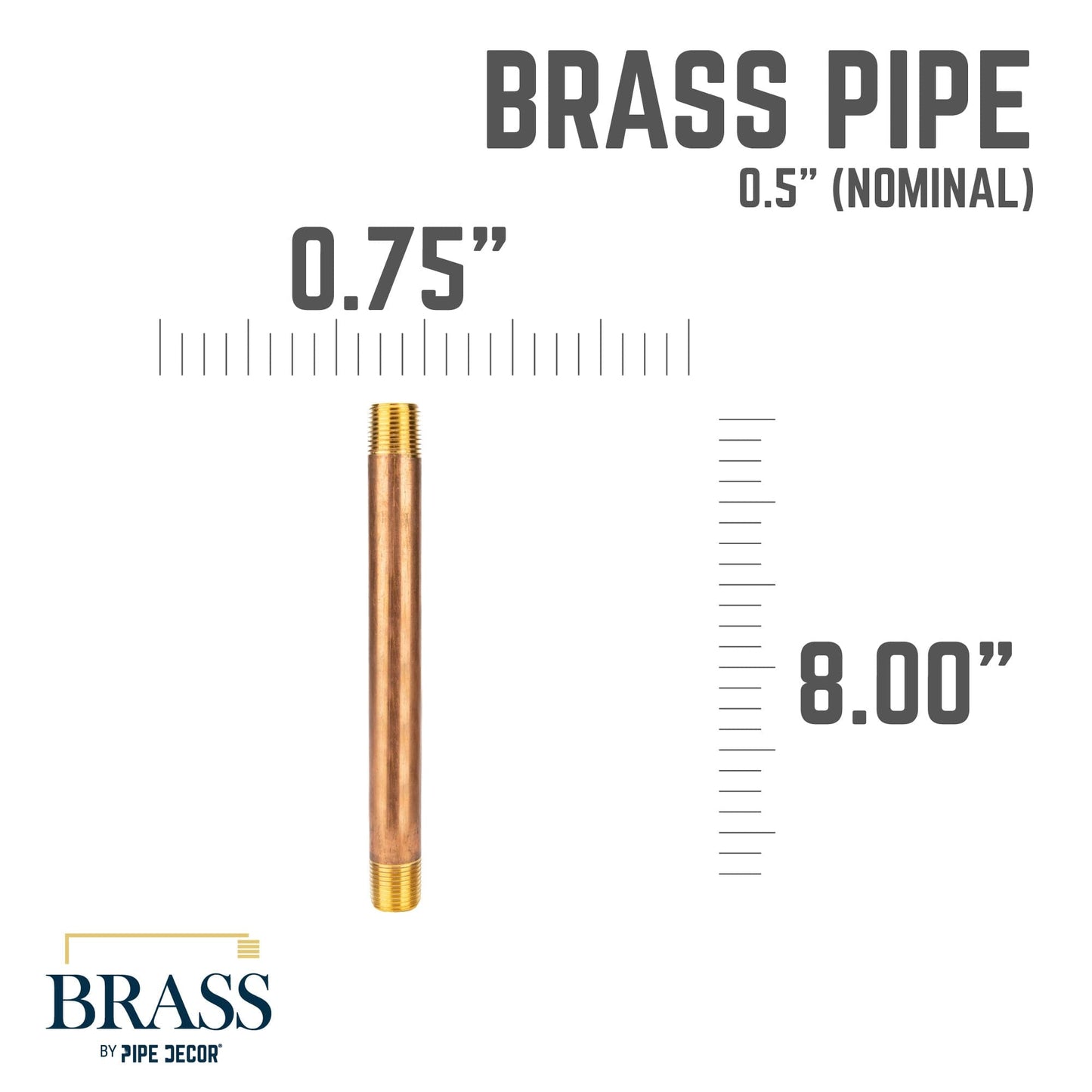 1/2 in. x 8 in. Red Brass Pipe PIPE DECOR