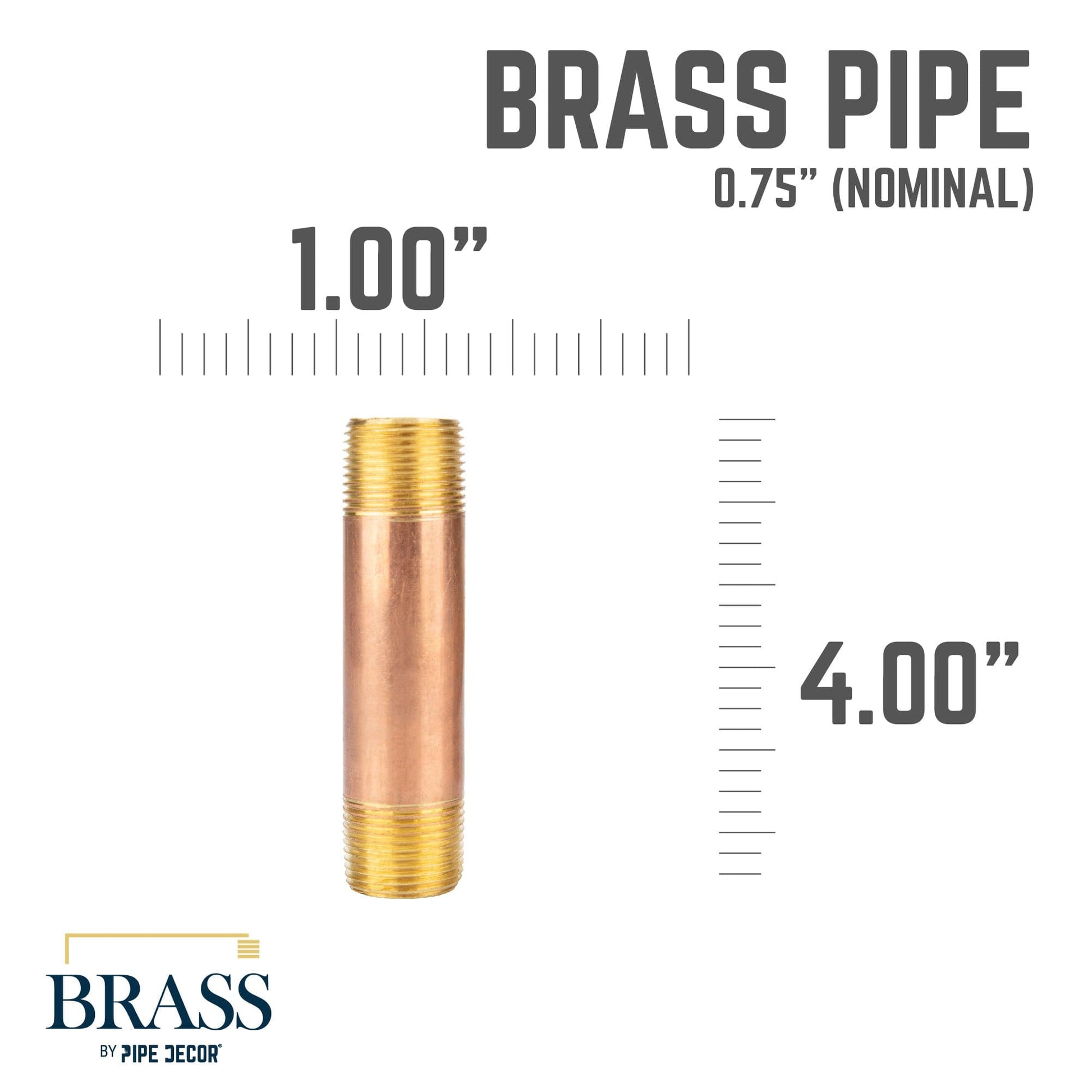 3/4 in. x 4 in. Red Brass Pipe PIPE DECOR