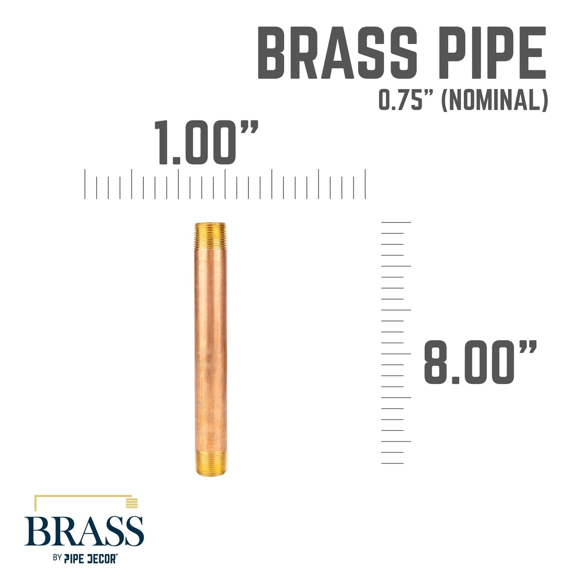3/4 in. x 8 in. Red Brass Pipe PIPE DECOR