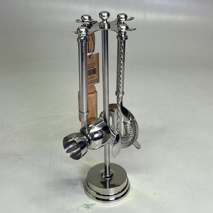 CREATIVE CO-OP Stainless Steel & Mango Wood Bar Tools w/ Stand Set of 5 DG0238 PayWut
