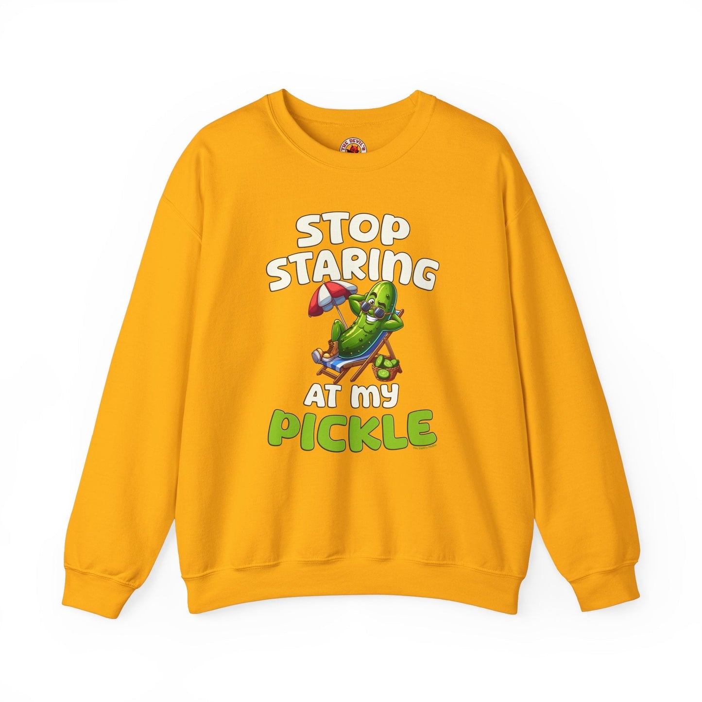 Stop Staring At My Pickle Crewneck Sweatshirt The Devil's Pickle