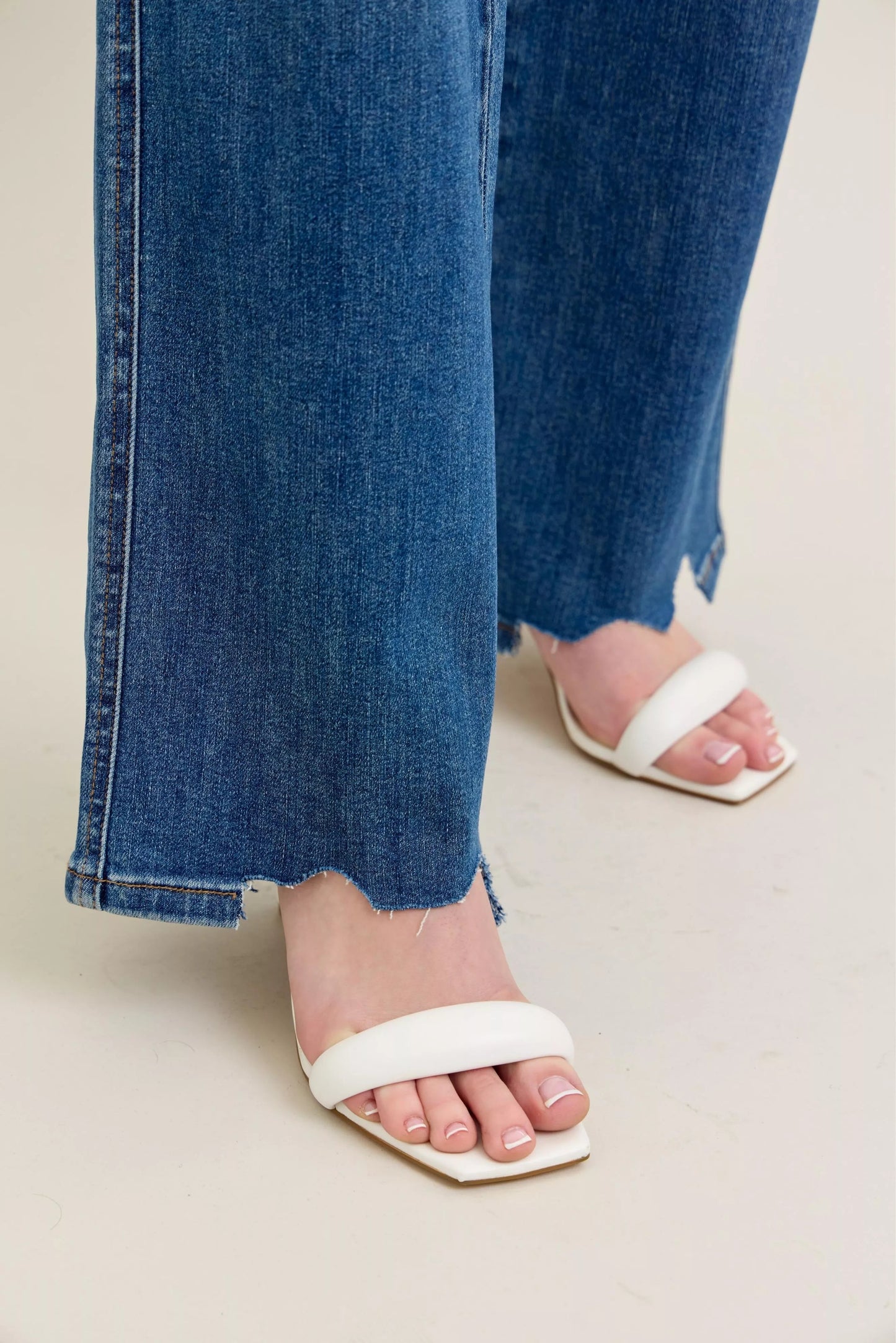 Judy Blue Full Size High Waist Tummy Control Chew Hem Destroy Wide Jeans Plus Size Garden Naked Curves