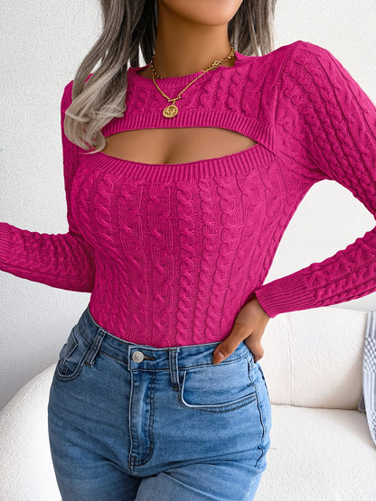 Women'S Long Sleeve Hollow Sweater | High Stretch Fabric, Crew Neck, Sexy Slim Fit, Autumn/Winter NovaCart